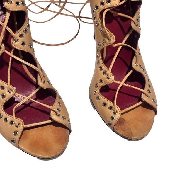 Isabel Marant Lelie Ghillies Leather Lace-Up Sandals in‎ Taupe size 39 US 8 - Picture 5 of 13